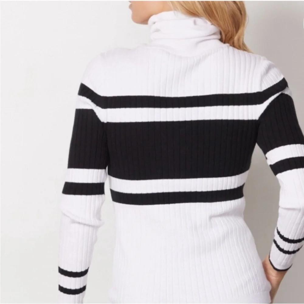 Evereve Black & White Striped Turtleneck Sweater - Picture 4 of 7